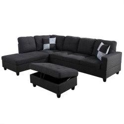 Black Gray Sectional Couch With Ottoman 