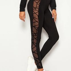 SHEIN Geo Mesh Insert Leggings 