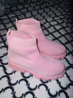 Women's Knit Ankle Socks Boots, Solid Color Platform Slip On Boots