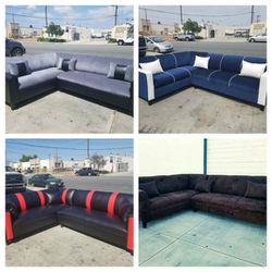 Brand New 7X9FT  SECTIONAL COUCHES, GREY,NAVY COMBO DARK BROWN  FABRIC  , BLACK LEATHER Combo  Sectional  Sofa , Couch  2pc