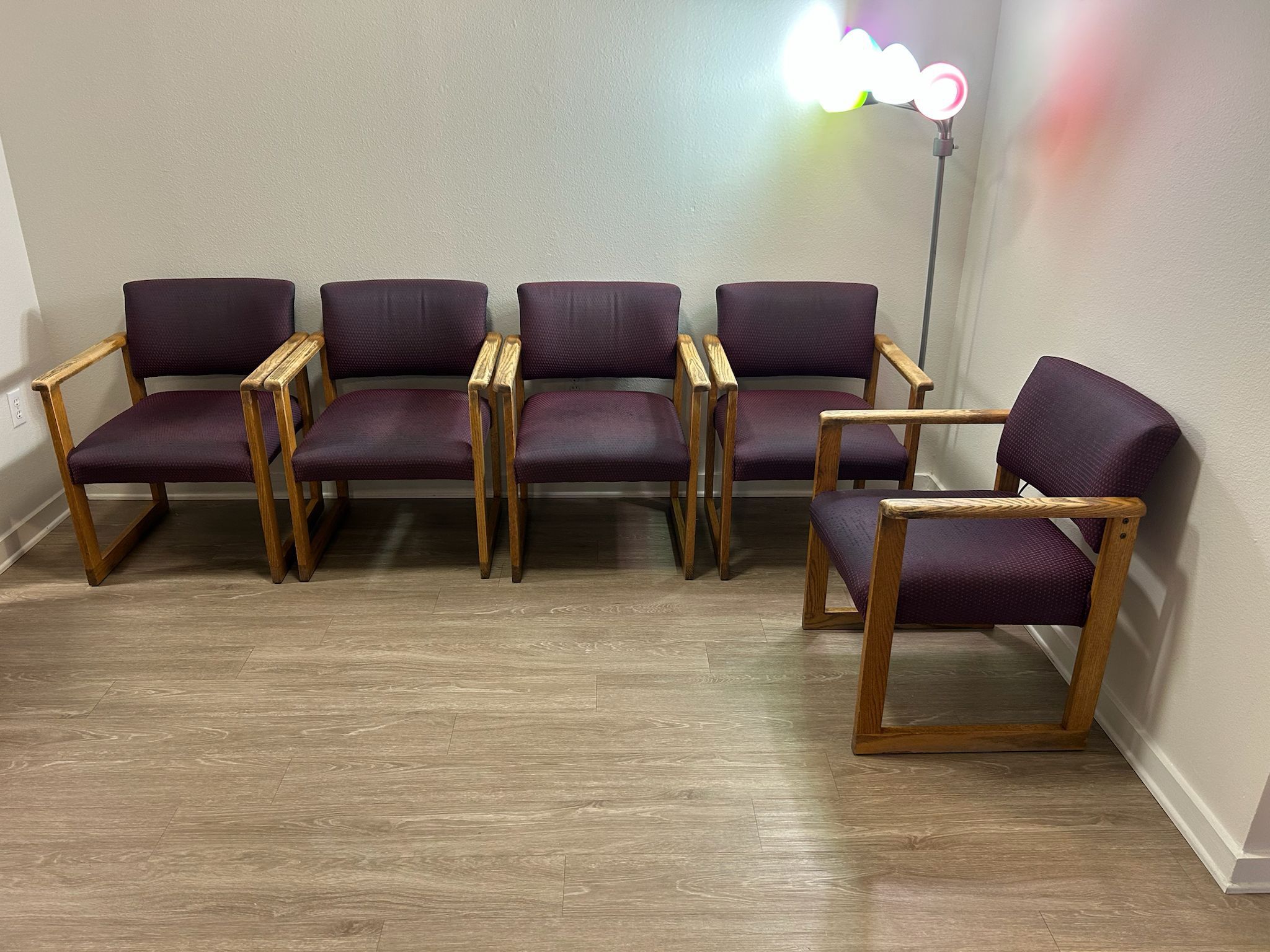 Set of 5 Purple Office Chairs — Good Condition