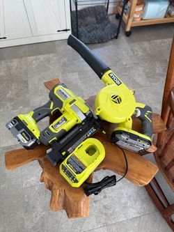 Ryobi 18V Nail Gun, Blower, Batteries & Charger Set