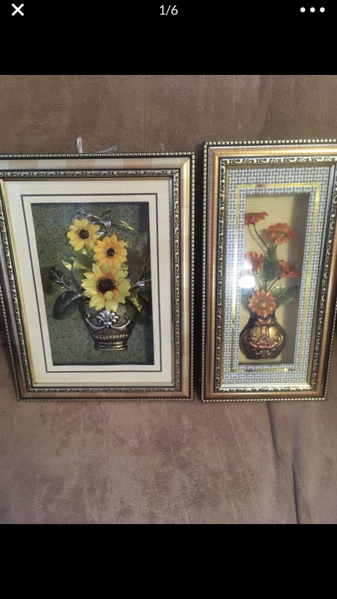 Two 3 D floral wall art frames