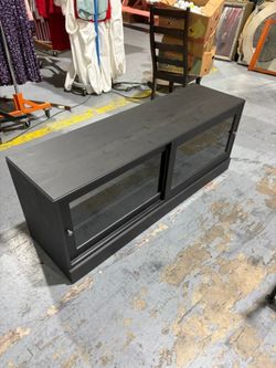Black TV Stand with Glass Sliding Doors