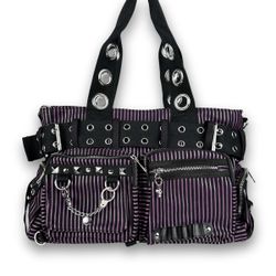 Punk Rock Steampunk Purse with Handcuff Skull Charm - Unique Striped Design