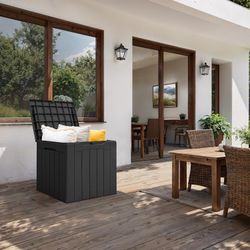 New 31 Gallon Waterproof Resin Outdoor Storage Box with Lock, Organization and Storage Container for Patio Furniture, Pool Toys, Garden Tools