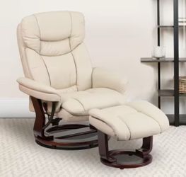Allie Beige Faux Leather Swivel Recliner with Ottoman Footrest