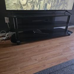 Tv Stand 74 Inches Black Glass (Priced To Sell)