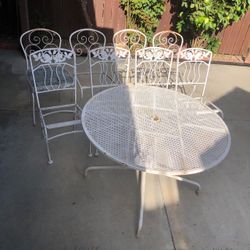 White Wrought Iron Patio Table and Chairs Set
