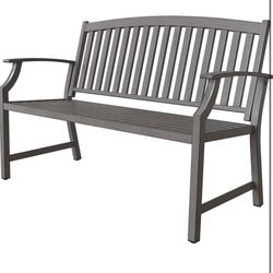 Grand patio Farmhouse Outdoor Bench, Garden Benches with Anti-Rust Aluminum, Faux Wood Grain Finish Frame Patio Bench for Front Porch, Weathered Gray