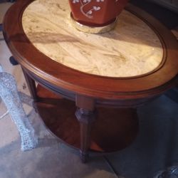 Cherry Wood Marble  Top End Table 
