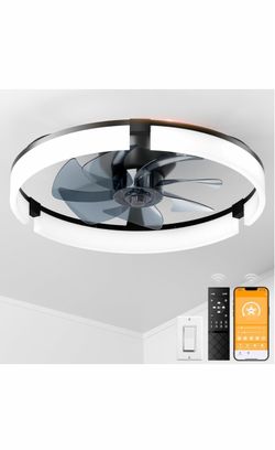 PACOVY Ceiling Fans with Lights and Remote 20 Inch, 3200LM LED & 6-Speed Fan, Low Profile Flush Mount Ceiling Fan Light Fandelier Dimmable 3000K-6500K