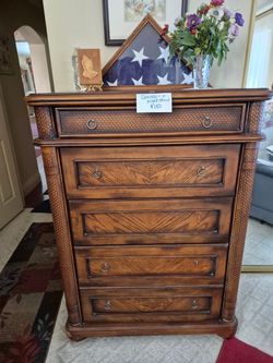 Tall Wood Dresser with Woven Detail and Nightstand