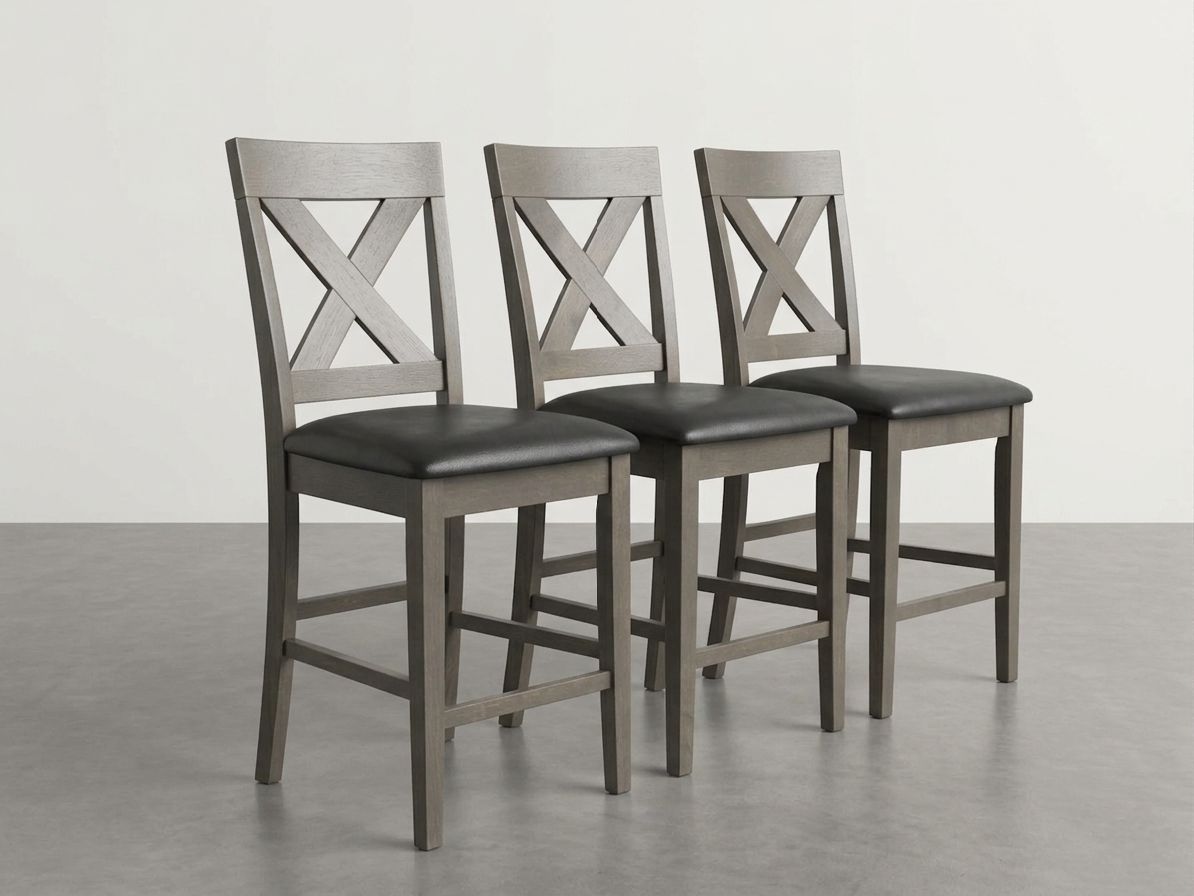 Stylish Set of 3 Grey X-Back Barstools