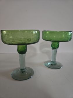 2 Hand Blown Glass Margarita Glasses ~ Crate & Barrel