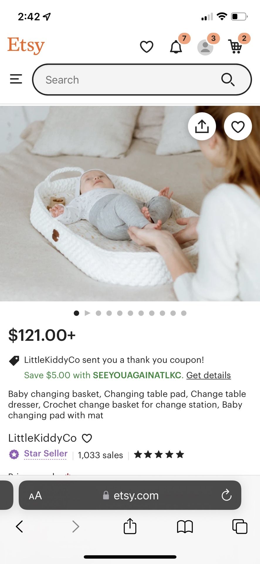 White Crochet Baby Changing Basket