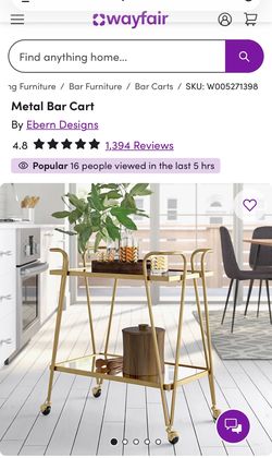 Gold Metal Mirrored Glass Bar Cart