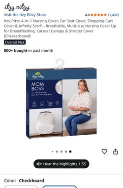 Itzy Ritzy 4-in-1 Nursing Cover, Car Seat Cover, Shopping Cart Cover & Infinity Scarf – Breathable, Multi-Use Nursing Cover Up for Breastfeeding, Cars