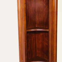 SOLID ALL DARK WALNUT WOOD 5 SHELVES CORNER UNIT w/ LEVELING BOTTOM 78 Inches Tall by 16 Inches Wide by 12 1/2 Inches Deep Concave Style