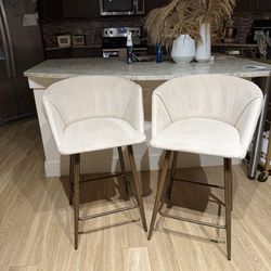 Modern Cream Upholstered Bar Stools (Set of 2) – Wood Legs