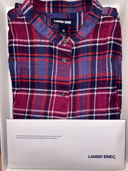 LANDS' END Red White And Blue Plaid Flannel Shirt Women Size 10