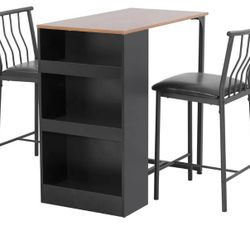 3pcs Vintage Space-Saving Counter Table Dining Set