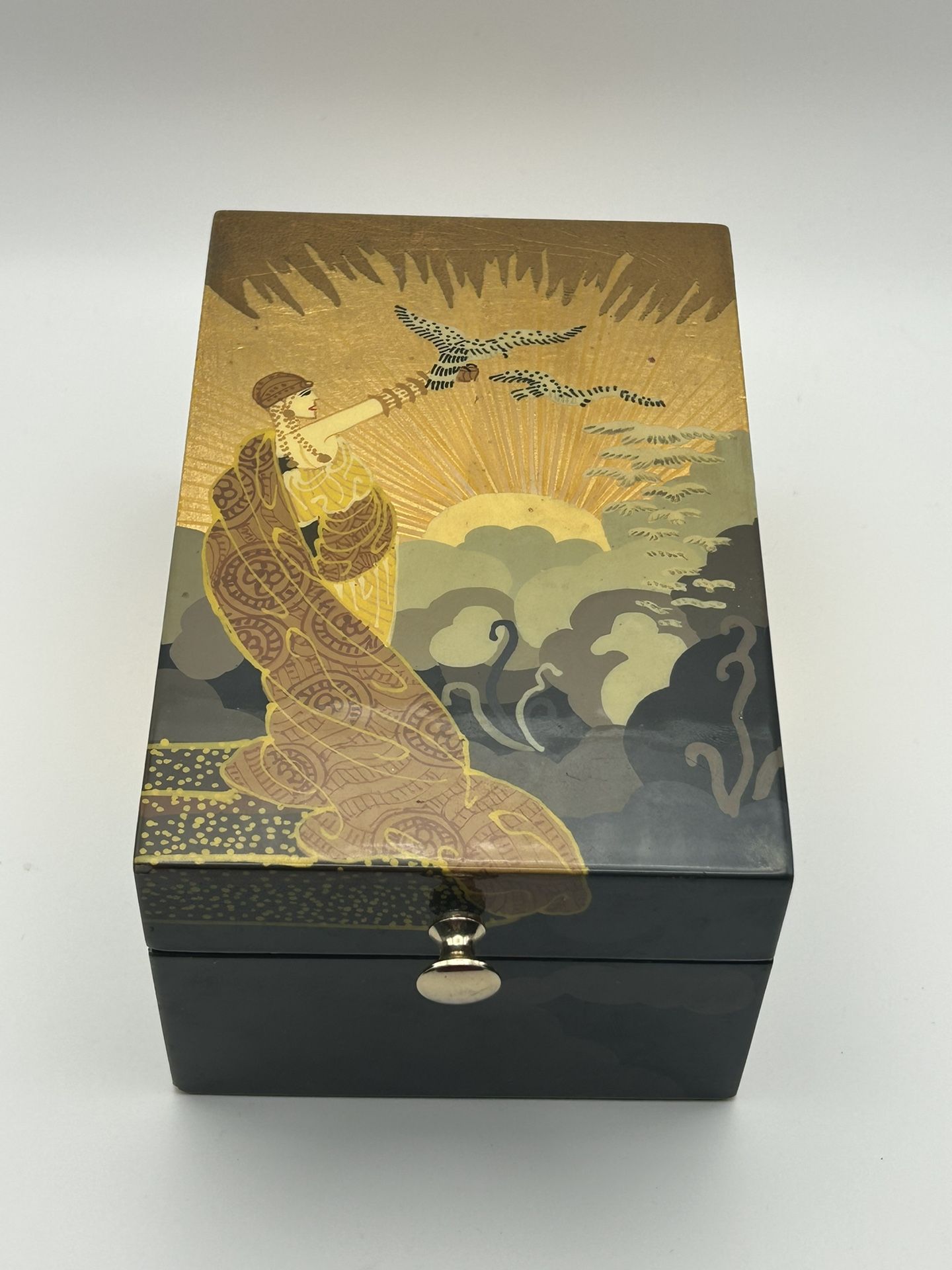 Erte Vintage Wings of Victory Art Deco Lacquered Trinket Jewelry Keepsake Box