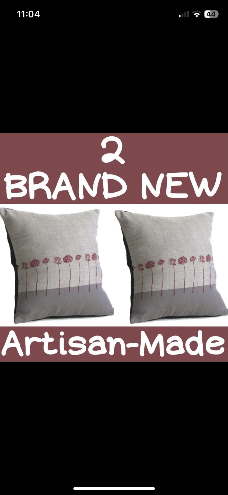 Throw Pillow Covers 12” SET OF 2 | Eco-Friendly, Fair Trade, Handcrafted | 2-Tone Gray & Dandelions (NWT)