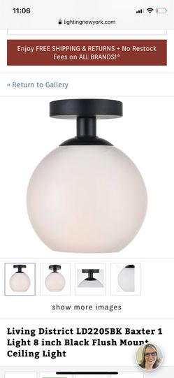 Living District LD2205BK Baxter 1 Light 8 inch Black Flush Mount Ceiling Light