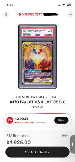 PSA 9 Latias & Latios GX Full Art #170 Pokemon