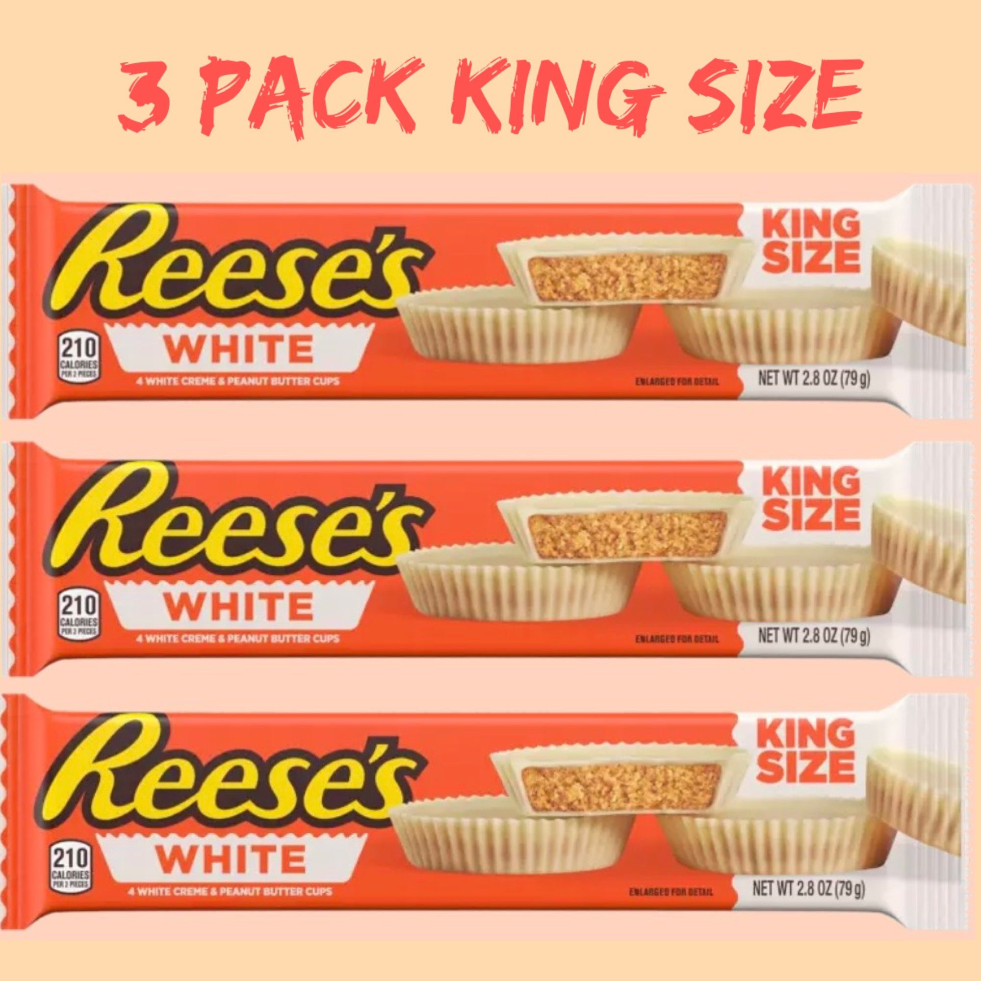 (3 Pack) Of Reese’s White Creme Peanut Butter Cups King Size