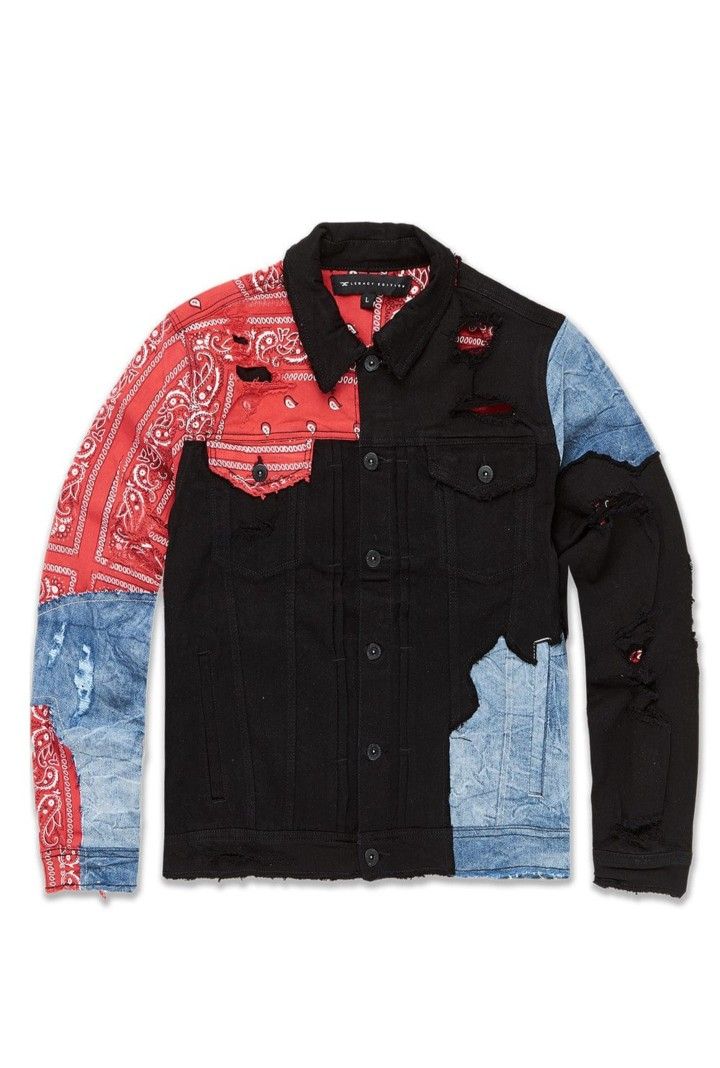 JORDAN CRAIG PAISLEY DENIM TRUCKER JACKET (CRIMSON)