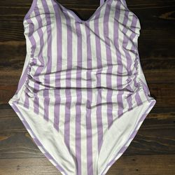 Purple & White Classic One Piece Swim Suit