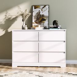 6 - Drawer Double Dresser, 32.3"H, White