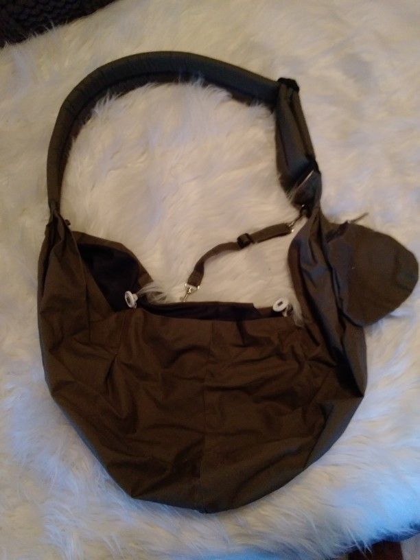 Small Dog Holder Over Your Shoulder Olive Green And Blue With Safety Leash Attachment