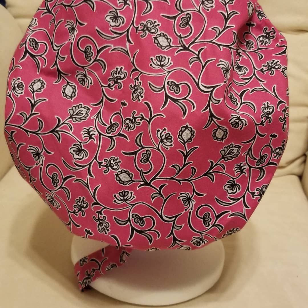 Passionate pink and ivy bouffant scrub hat cap