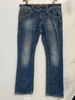 Rock Revival Billy Straight Jeans Men’s 36 Blue Distressed Y2K Bikercore