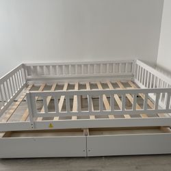 Full Bed with Drawers, Kids Daybed with Storage