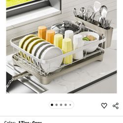 Stainless Steel Dish Drying Rack – 304 Grade Dish Racks for Kitchen Counter with Utensil Holder & Adjustable Spout, Space-Saving Organizer, 16.5" x 11