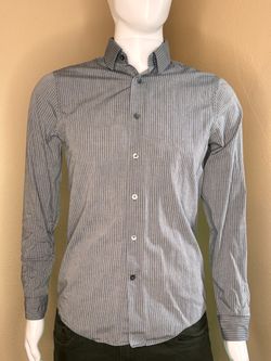 Express Men's Gray Pinstripe Button-Up Dress Shirt