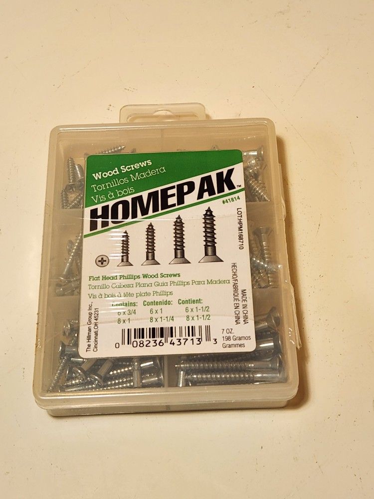 HOMEPAK Flat Head Phillips Wood Screws - 2 Pack (NEW)