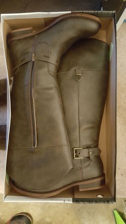 Size 11 brown leather boots, brand new