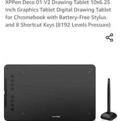 XPPen Deco 01 V2 Drawing Tablet 10x6.25 Inch Graphics Tablet Digital Drawing Tablet for Chromebook with Battery-Free Stylus and 8 Shortcut Keys (8192 