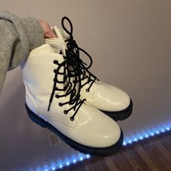 White Faux Leather Boots