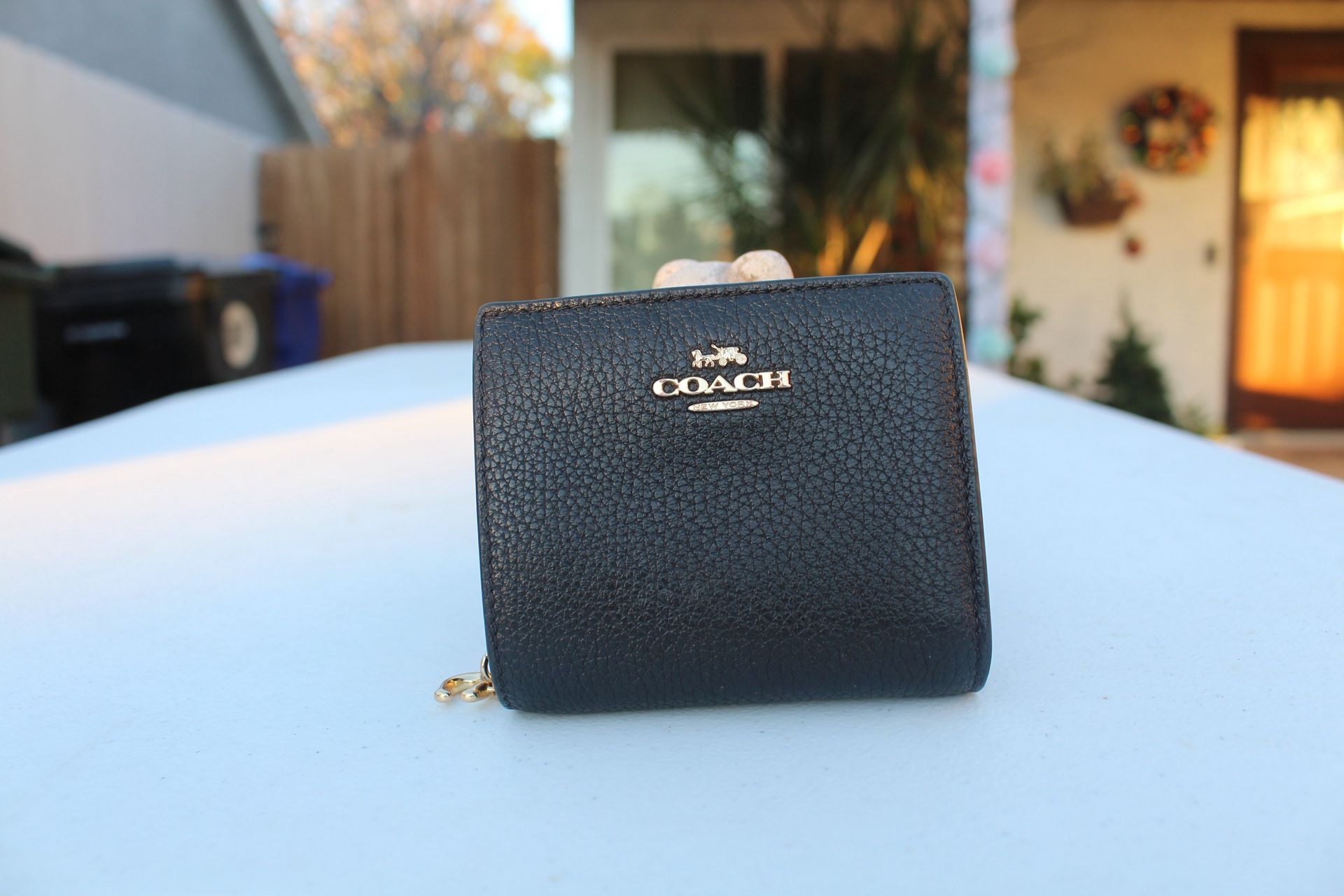 Coach Black Leather Zip-Around Wallet / Wristlet – Gold Hardware