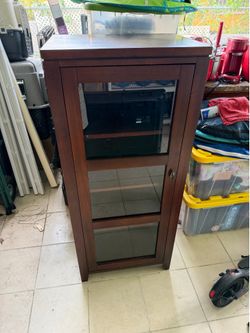 Tall wood One Door glass Cabinet w/ Shelves