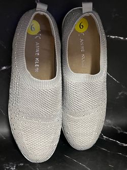 Women’s Gray Rhinestone Knit Slip-On Comfort Sneakers