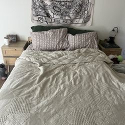 Full Size Mattress and Frame with Boho Comforter and Sheets