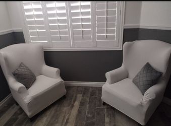 Wingback Accent Chairs with white cover