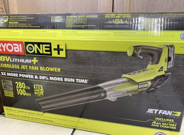 NEW * Ryobi ONE+ 18V Jet Fan Leaf Blower Kit With 4Ah Battery & Charger P21801